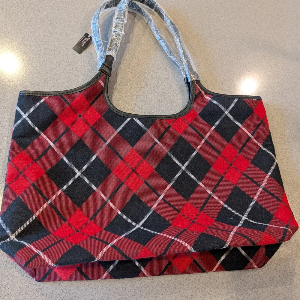 Victoria's Secret Red and Black Plaid Tote Bag